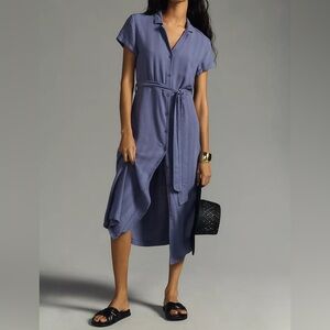 CLOTH AND STONE Belted Button-down Shirt Dress Blue Size L